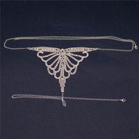 Ensemble de lingerie en chaîne papillon sexy Rhinestone, ensemble bijoux pour femmes, chaîne de corps en forme de cœur en or cristal, soutien-gorge et string, harnais 0836