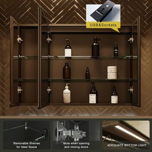 Armoire à pharmacie intelligente illuminée par LED avec fonction anti-buée, armoire de rangement murale avec miroir éclairé à double porte - Product Image 4