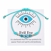 NYY Nuevo Diseño Pulsera de Tarjeta con Ojo Turco para Proteger al Portador de Espíritus Malvados y la Envidia, Pulsera Ajustable con Nudo de la Suerte