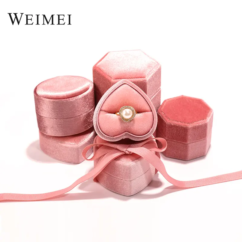 Groothandel Zijden Lint Cadeau Sieraden Verpakking Fluwelen Roze Ring Hanger Opbergdozen Sieraden Doosjes Met Meerdere Vormen