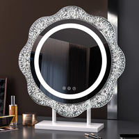 Miroir de maquillage de bureau LED avec cadre en cristal, miroir de beauté rond intelligent pour la table de maquillage de la chambre - Style Instagram
