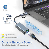Adaptateur USB-A Type-C 2 en 1 en aluminium 10/100/1000 Mbps USB3.0 USB 3.1 Type-C vers RJ45 Gigabit Ethernet Carte réseau LAN