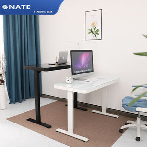 ई 4 ए ग्लास ऑफिस डेस्क वायरलेस चार्ज एर्गोनोमिक ऊंचाई समायोज्य स्थायी डेस्क टेबल फ्रेम के साथ - Product Image 2