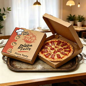 Boîte à pizza carrée en papier kraft en gros avec gaufrage, prête à être expédiée pour les petites entreprises, avec logo personnalisé et emballage de marque propre - Product Image 3
