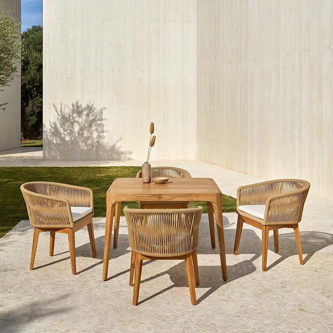 Custom garden set handcrafted new design teak wooden rope outdoor dining chair