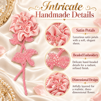 Applique de rose en satin rose perlée faite à la main, patch brodé floral à coudre pour vêtements, sacs, décoration intérieure, artisanat DIY