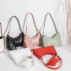 2 In 1 New Fashion Women's Crocodile Pattern Chain Shoulder Bags Handbags Luxury Chic Underarm Bags Clutch Armpit Bags