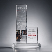 Trophée personnalisé Neelpure W015 en cristal K9, double panneau gravé, récompense rectangulaire, logo imprimé UV, base pour cérémonie d'entreprise, souvenir