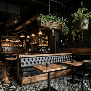 Ensemble de meubles de restaurant <span class=keywords><strong>vintage</strong></span> rétro de style industriel, <span class=keywords><strong>table</strong></span> et chaises de café avec banquette double face en cuir de café - Product Image 5