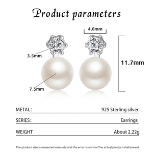 Pendientes de Perlas de Circonio y Cobre para Mujer, Chapados en Oro Blanco de 18K, con Seis Garras, Perla Redonda, Joyería, Regalo de Boda - Product Image 6