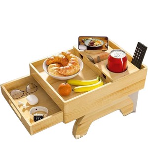 Bandeja de bambú creativa con cajón y portavasos para sofá, color natural 1028 - Product Image 3