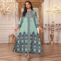 Abaya de luxe turquoise pour femmes musulmanes de Dubaï, robe longue modeste avec motif cachemire transparent, accessoire vestimentaire traditionnel FK084
