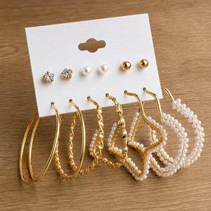 Nuevos Aretes de Aro con Perlas y Corazones, Chapados en Oro, con Mariposas, para Mujer, Venta al por Mayor de Joyería - Product Image 5