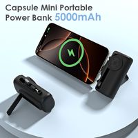 Batterie externe mini capsule 5000 mAh avec connecteur USB-C pliable, chargement sans fil pour montre et support intégré, chargeur portable