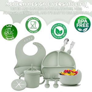 Juego de Alimentación para Bebés de 8 Piezas con Logotipo Personalizado, Libre de BPA, Plato y Tazón de Silicona de Grado Alimenticio con Succión, Babero, Cubiertos, Ecológico y No Tóxico - Product Image 2