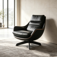Fauteuil pivotant en cuir, design moderne avec cadre incurvé, fauteuil relax individuel pour salon, chambre ou coin détente