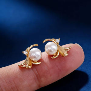 22706 DIY Pearl Accessories S925 Silver <b>Fine</b> Stud <b>Earrings</b> with 6-7mm Round Gold Silver Jewelry with Empty Stand and Earnail - Product Image 1