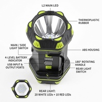 Projecteur LED rechargeable OEM 3-en-1 : Lanterne de camping, projecteur L2, batterie externe 4800 mAh, lumière d'avertissement rouge et lampe de travail