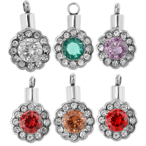 Paslanmaz çelik güneş çiçek <span class=keywords><strong>birthstone</strong></span> urn kolye kül kolye ayçiçeği hatıra bellek <span class=keywords><strong>birthstone</strong></span> kremasyon kristal kül u - Product Image 1