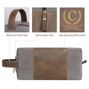 Bolsa de Viaje para Hombre, Gran Capacidad, Portátil, Cosmetiquera, Retro, de Lona Impermeable, con Cierre de Cuero PU, Asa Suave - Product Image 2