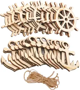 Tailai ancla timón madera DIY artesanía recortes adornos de madera sin terminar regalo para fiesta temática del océano decoración del hogar