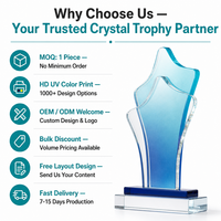 Trophée en cristal personnalisé avec impression dégradée aquarelle, panneau superposé, logo blanc gravé, directement de l'usine, faible MOQ, vente en gros