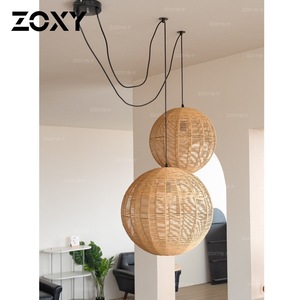 Lampe suspendue en rotin Zoxy, ronde, E27 LED, décoration d'intérieur pour salon et bar - Product Image 1