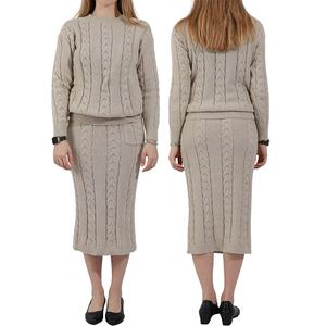 Conjunto de dos piezas para mujer: falda y suéter de punto grueso oversize, vestido de punto elástico, chándal <span class=keywords><strong>blanco</strong></span>, <span class=keywords><strong>ropa</strong></span> de invierno - Product Image 6