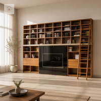 Meuble TV intégré professionnel XINGRUO avec étagères ouvertes, unité murale en bois sur mesure de grande taille, mobilier de luxe moderne avec échelle