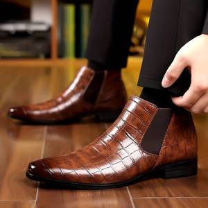 Botas de Tobillo con Cremallera y Patrón de Cuero Genuino para Hombre, Punta Puntiaguda, Suela de Goma Antideslizante, para Oficina, Carrera, Todas las Temporadas, Venta al por Mayor - Product Image 6