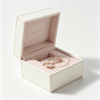 Boîte à bijoux personnalisée avec logo, couvercle à charnière blanc ivoire, ensemble cadeau de luxe en velours rose blush pour bagues, boucles d'oreilles et bracelets, vente en gros