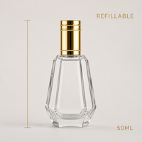 Botol Parfum Kaca Kosong 50ml Botol Kaca Potongan Facet dengan Tutup Emas Kemasan Parfum Mewah Grosir