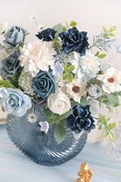 Coffret de fleurs artificielles en soie bleues - Arrangements DIY de pivoines et roses pour mariage, baby shower, fête, décoration intérieure, centre de table