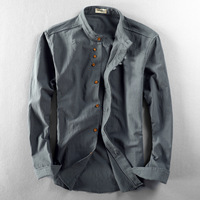 Chemise Homme Col Mandarin Personnalisée OEM, Boutons Diagonaux, Haut Hybride Formel-Casual avec Impression de Logo Personnalisé