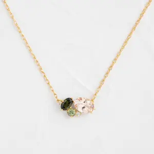 Peishang personalizzato Morganite rosa fumo di cristallo nero ossidiana smeraldo tre pietra Sterling argento collana pendente a fiori