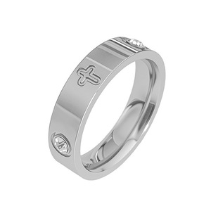 Anelli in Titanio Placcati Argento con Diamanti dal Design Classico, Anello con Croce Incisa per Regali di Anniversario da Donna - Product Image 1