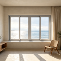 Fenêtre coulissante en aluminium résistant au sel, fabriquée par HUACAI, résistante aux intempéries, pour restaurant de plage.
