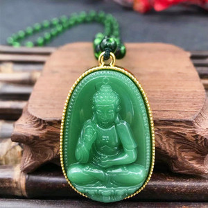 Collar con Colgante de Guanyin Verde Chapado en Oro con Cuentas, Adorno Budista de Estilo Chino, Amuleto de Buda Maitreya, Hindúismo - Product Image 5
