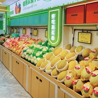 Modern anti-roest stalen houten fruitpresentatiestandaard voor supermarkt, groenten- en fruitwinkel, winkelinrichting en merchandising