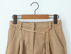 <strong>Khaki</strong> Color Zipper Fly Sashes Pleated Casual Fashion Summer <strong>Shorts</strong> for <strong>Women</strong> - Product Image 3