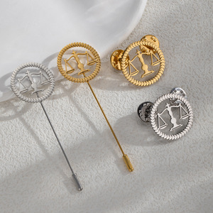 Ensemble de broches et boutons de manchette unisexe en acier inoxydable personnalisé, motif balance creuse, bijoux formels professionnels, cadeaux en gros - Product Image 1
