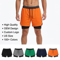 Shorts de sport légers pour hommes en tissu respirant, personnalisables OEM, avec taille élastique, poches latérales, double couche, pour entraînement, course et fitness
