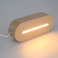 Base de lumière USB en bois de forme ovale support 3D LED veilleuses base pour art acrylique