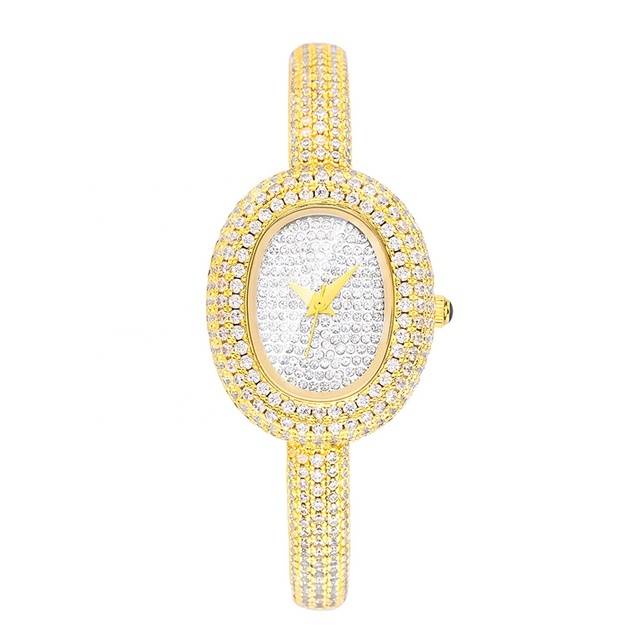 Luxury Square Gold Bling Hip Hop Iced Out Ladies Watch Japan Quartz Diamond Women's Watch Latest Fashion Alloy
