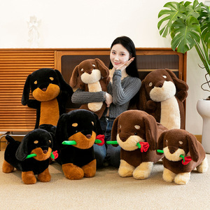 Logotipo personalizado rosa roja <span class=keywords><strong>salchicha</strong></span> perro de peluche Dachshund Animal relleno muñeca flor <span class=keywords><strong>cachorro</strong></span> niñas Oficina siesta almohada cojín muñeca Linda - Product Image 2