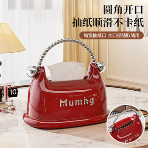 Muming Tissue Box Red Milky White Ceramic With Handle For Home Bedroom Living Room Desktop Use - Product Image 2