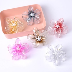Venta al por mayor de pinzas para el pelo de las mujeres accesorios Hawaii dulce colorido brillo Clips transparente pequeña flor de plástico pinza para el pelo - Product Image 2