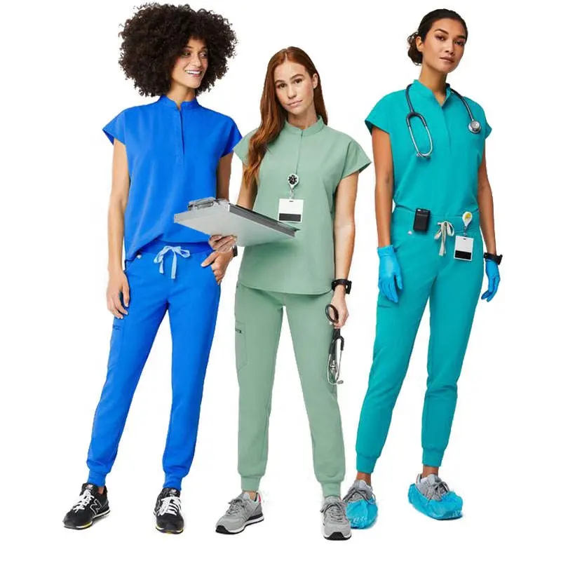 Venta al por mayor 2023 pantalones de correr de moda antiarrugas con cremallera multibolsillos enfermería médico Scrub Set Hospital uniforme