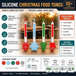 LA Custom Logo Christmas Creative Silicone Kitchen Tongs OEM ODM Heat Resistant Stainless Steel BBQ Bread Multi-Purpose Clip - Product Image 2