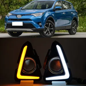 LED DRL日间行车行车灯，带黄色转向信号灯，适用于丰田RAV4 2016 2017 2018